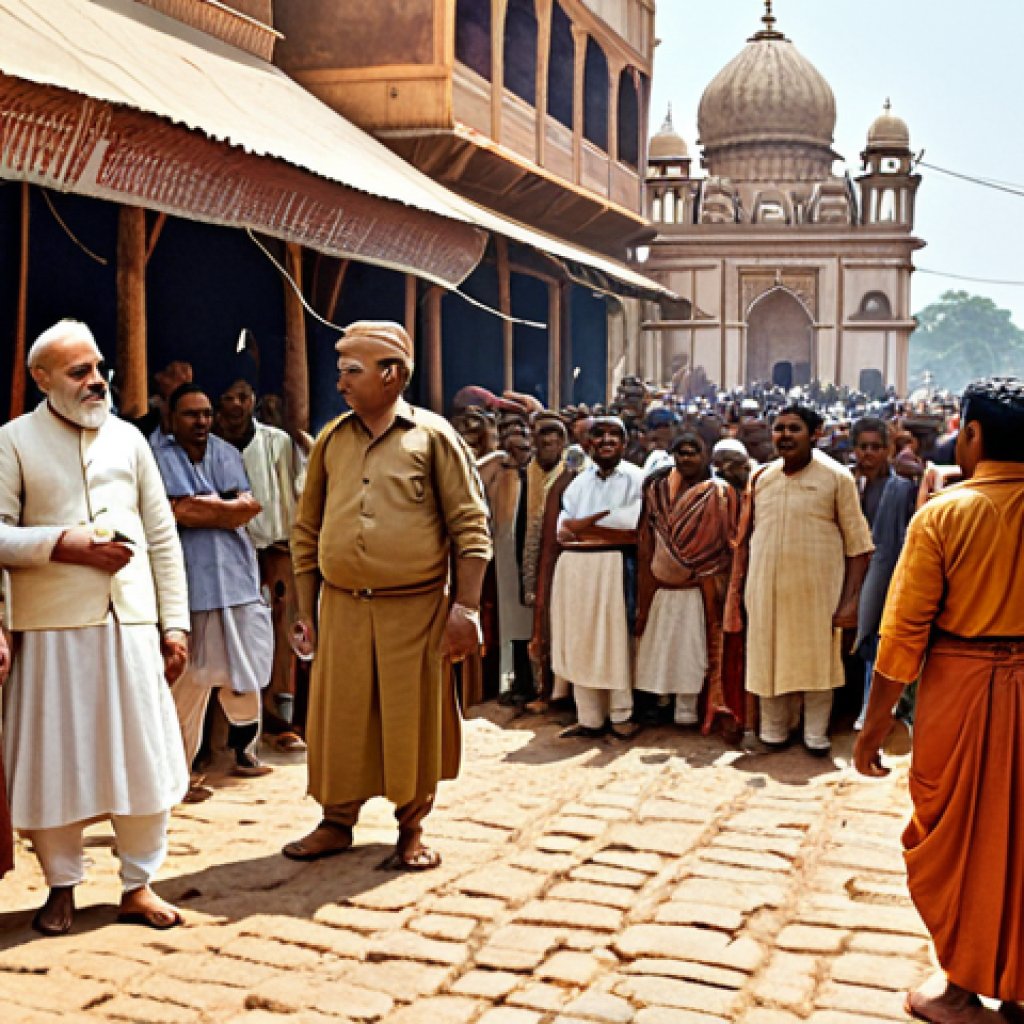 **A bustling Indian marketplace:** A Portuguese missionary stands alongside merchants and soldiers, observing the diverse crowd. The scene evokes a sense of cultural exchange and tension, highlighting the early intersection of Catholicism and colonialism in India.
